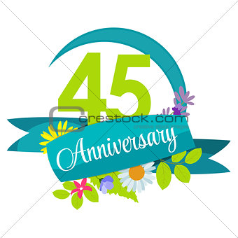 Cute Nature Flower Template 45 Years Anniversary Sign Vector Ill