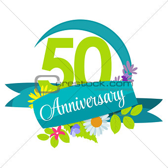 Cute Nature Flower Template 50 Years Anniversary Sign Vector Ill