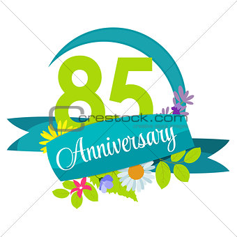 Cute Nature Flower Template 85 Years Anniversary Sign Vector Ill