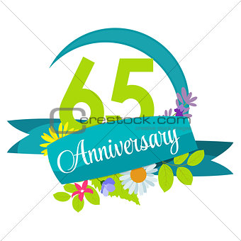 Cute Nature Flower Template 65 Years Anniversary Sign Vector Ill