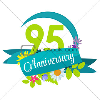 Cute Nature Flower Template 95 Years Anniversary Sign Vector Ill