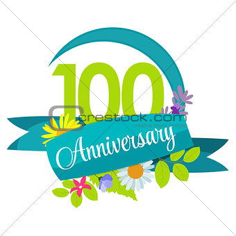 Cute Nature Flower Template 100 Years Anniversary Sign Vector