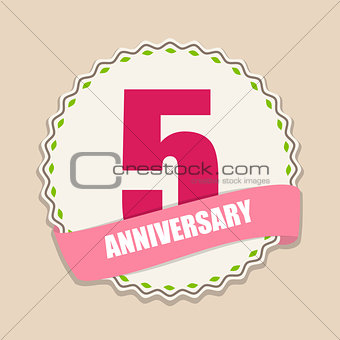 Cute Template 5 Years Anniversary Sign Vector Illustration