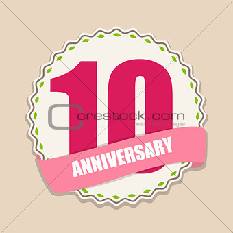 Cute Template 10 Years Anniversary Sign Vector Illustration