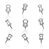  Set of pushpins, vector illustration.