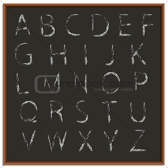 Chalk hand drawing alphabet, vector illustration.