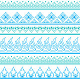 Seamless blue Thai pattern, repetitive design from Thailand - folk art style