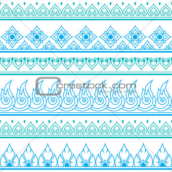Seamless blue Thai pattern, repetitive design from Thailand - folk art style