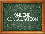 Green Chalkboard with Hand Drawn Online Consultation.