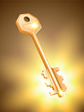 Golden key on colorful background.