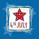 4th of July with star in square frame - USA American Independenc