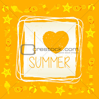 I love summer with signs in square frame, yellow drawn label