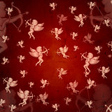 cupid silhouettes over red old paper