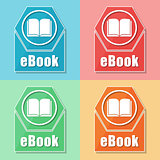 ebook and book sign, four colors web icons