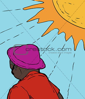 Man in Purple Hat Under Sun
