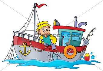 Fishing boat theme image 1