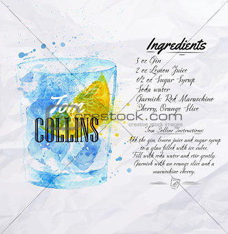 Tom Collins cocktails watercolor