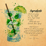 Mojito cocktails watercolor  kraft