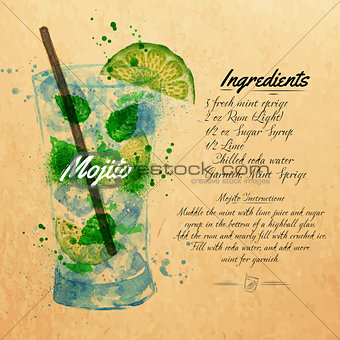 Mojito cocktails watercolor  kraft