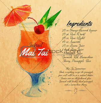 Mai Tai cocktails watercolor kraft