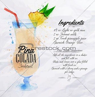 Pina colada cocktails watercolor