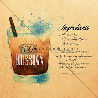 White Russian cocktails watercolor  kraft