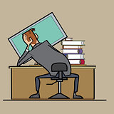 Businessman working at a computer, curve posture