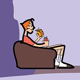 teen boy on the couch eating fast food