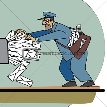 The postman a lot of paper mail and Inbox