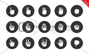 Pixel hands icons on white background