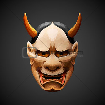 low poly mask Noh theater Hannya Side light