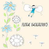 drawing of flowers and flying baby