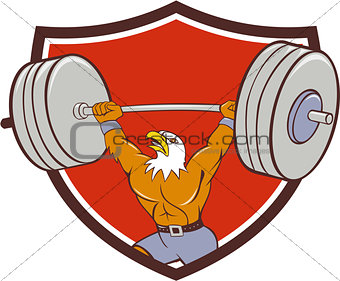 Bald Eagle Weightlifter Lifting Barbell Crest Cartoon 