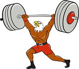 Bald Eagle Weightlifter Lifting Barbell Cartoon 