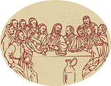 Last Supper Jesus Apostles Drawing