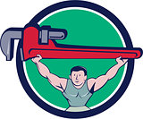 Plumber Weightlifter Monkey Wrench Circle Cartoon
