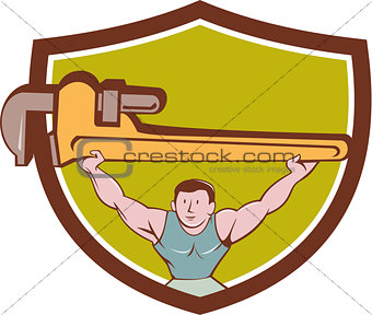 Plumber Weightlifter Monkey Wrench Crest Cartoon
