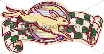 Rabbit Jumping Racing Flag Drawing