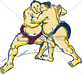 Japanese Sumo Wrestler Wrestling Drawing