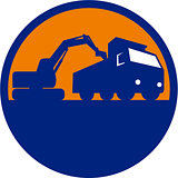 Mechanical Digger Loading Dump Truck Circle Retro