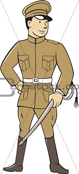 World War One British Officer Sword Standing Cartoon 