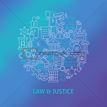 Thin Line Law and Justice Icons Set Circle Concept