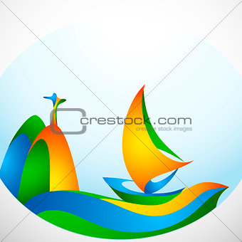 Sign sailing boat with symbol in colors of the Brazilian flag