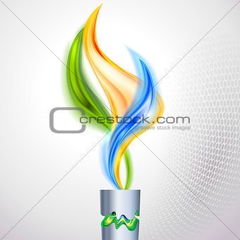 Torch with flame in colors of the Brazilian flag