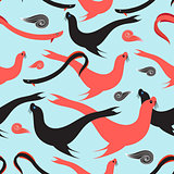 Seamless graphic pattern with sea lions