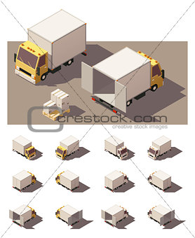 Vector isometric box truck icon set