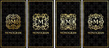 business card templates with gold monogram on black background
