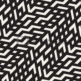 Vector Seamless Black And White Jumble ZigZag Lines Diagonal Pattern