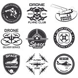 Set of vintage space, drone , aeronautics flight emblems, labels, badges