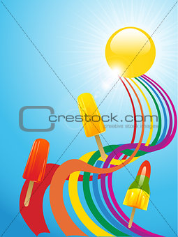 Ice lollies and coloured ribbons and sunny background